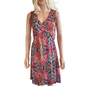 Prana Twist Front Retro Floral Faux-wrap Summer Athleisure Dress Medium